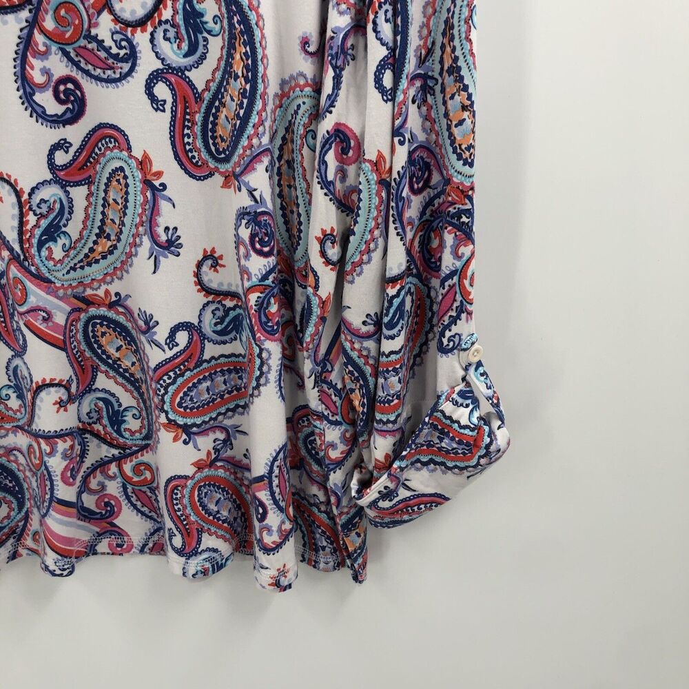 T by Talbots Womens 3X UPF 50 Paisley V Neck Roll Tab Sleeve Pullover - Picture 8 of 13
